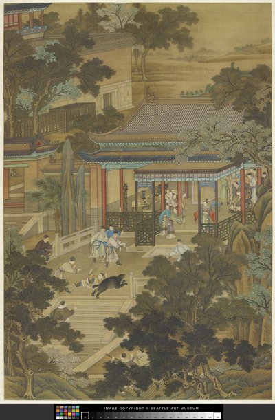 Jieyu İmparatoru Bir Ayıdan Savunuyor, c.1740 (kağıt üzerinde mürekkep ve renk) by Zhidao Cheng