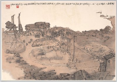 Jinshajiang Nehri üzerindeki Sichuan Eyaleti, Xinshi iskelesini gösteren tablo by Zhou Jun