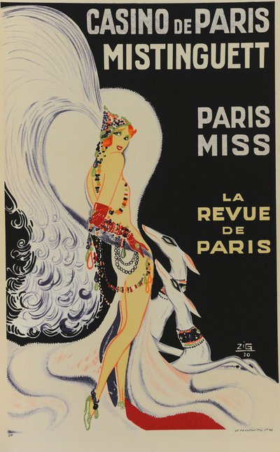 Paris kumarhanesi. Mistinguett. Paris Hanımı, 1930. by Zig