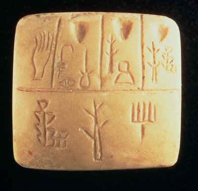 00321 Piktografik yazıtlı tablet, Mezopotamya, MÖ 4. yy sonu (kireçtaşı) by Hippolyte Lalaise Devéria