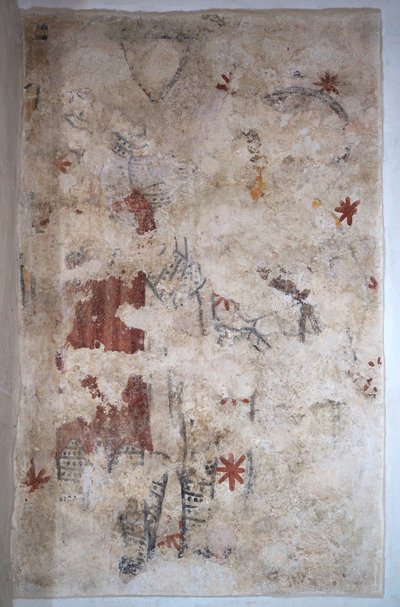 Burgundy, Lancharre, Chapaize 71460 komünü. Notre Dame kilisesinde, duvar resmi. Zincir postada iki şövalye (fresk) by . .
