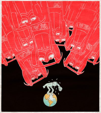 Dünyadaki son yayalara saldıran arabalar. 1929 (Karikatür) by . .