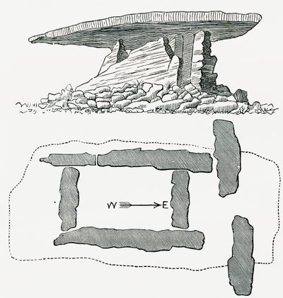 Chûn Quoit, Cornwall, İngiltere, yandan görünüş ve kat planı, Bizim Kendi Ülkemizden 1898 yayınlandı by Ferdinand Georg Waldmuller
