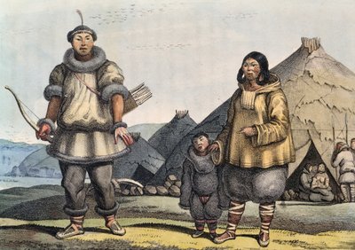Kulübenin önünde Chukchi ailesi, Bering Boğazı, Rusya, Louis Choris (1795-1828) by Georg Carl Heinrich Dollmann