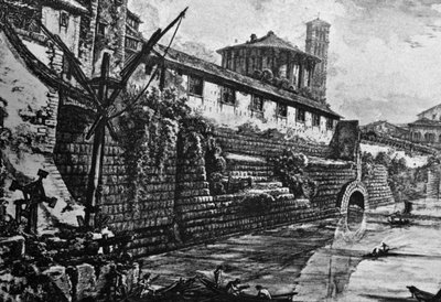 Cloaca Maxima (antik kanalizasyon sistemi) ve Vesta Tapınağı veya Herkül Victor, Giovanni Battista Piranesi (1720-1778), İtalya tarafından gravür by William Walcutt