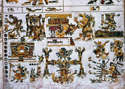Dört yönü ve merkezi gösteren Codex Borgia sayfasının tıpkıbasımdan bir kopyası (renkli lito) by Hippolyte Lalaise Devéria