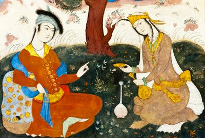 Fresk; iki aşık; Pers minyatürü; Chehel Sotoun; Kırk Sütunlu Saray; İsfahan; İran; Asya by Frederick (attr. to) Barnard