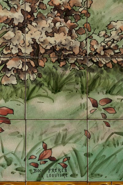İç görünüm, karo panel, ressam Furcy Ernest Tondeur, uygulayıcı Boch Frères La Louvière, ikinci panel, detay by . .