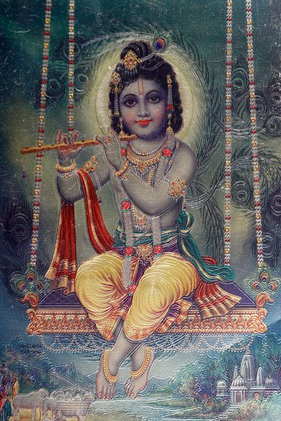 Lord Krishna flüt ile. Hindu Tanrısı. by . .