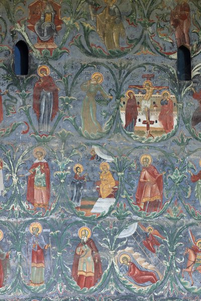 Manastır (manastirea Sucevita). Kilise. Dış. Güney duvarı. Duvar resmi. by . .