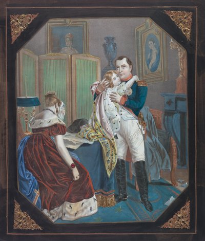 Napolyon ve İmparatoriçe Marie-Louise ile Roma Kralı, 1860 dolayları (litografi) by . .