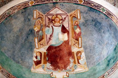 Aquileia Ataerkil Bazilikası. İsa ve 4 evangelist. Fresk. İtalya. by . .