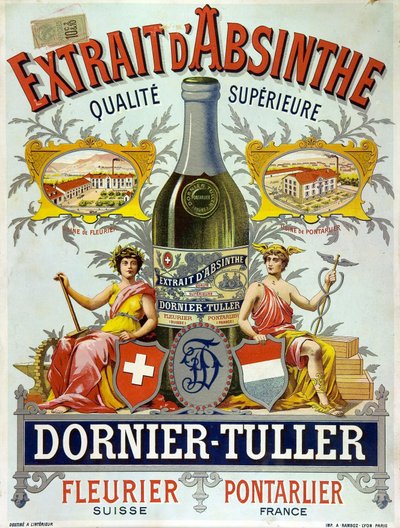 Ornier Tuller absinthe, chromolithograph 1890 için reklam by Frederick (attr. to) Barnard