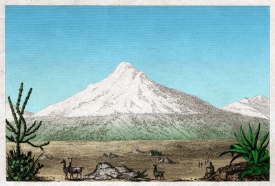Ekvador Tapia platosundaki Chimborazo yanardağı. 1840 dolaylarında (Gravür) by . .