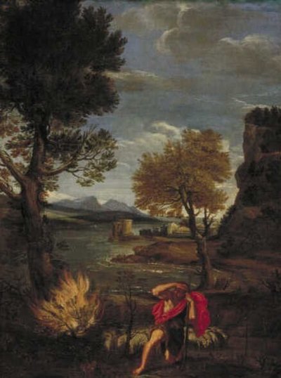 Musa ve Yanan Çalı ile Manzara by Domenichino