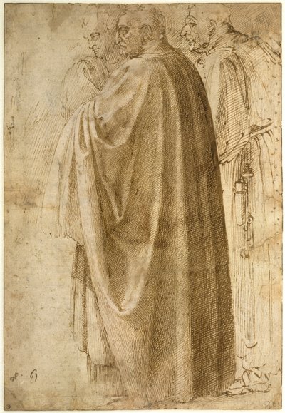 Geniş Pelerinli Üç Ayakta Adam Sola Döndü by Michelangelo