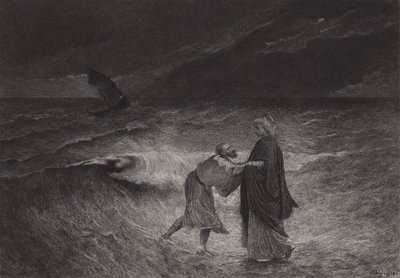 Denizde İsa ve Aziz Petrus by after Albert Robida