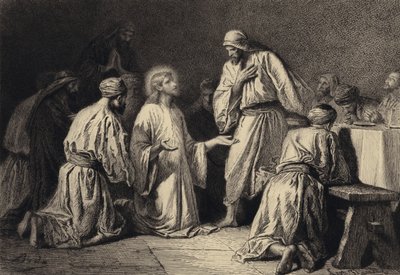 İsa, öğrencilerinin ortasında dua ediyor by after Albert Robida