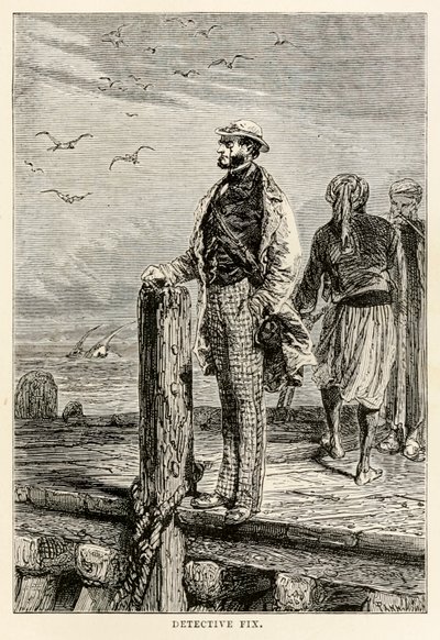 Dedektif Fix, Seksen Günde Devri Alemden Jules Verne (1828-1905), Louis Dumont (d.1822) tarafından kazınmış, 1873 by after Alphonse Marie de Neuville