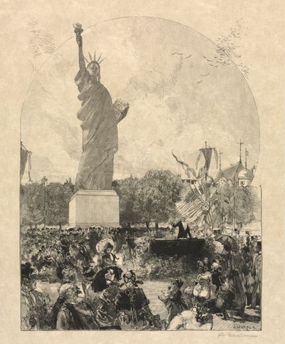 Amerikalıların Paris Şehrine Sunduğu Dünyayı Aydınlatan Özgürlük by after Auguste Louis Lepère
