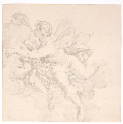 Bulutlarda iki figür, biri muhtemelen bir rüzgar alegorisi by after Carlo Maratti