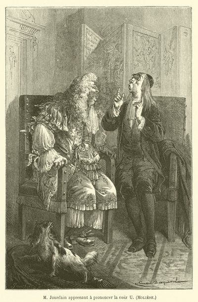 M Jourdain U, Moliere sesini telaffuz etmeyi öğreniyor by after Emile Antoine Bayard