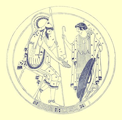 Oturan bir savaşçı şarap bardağını tutuyor, J. E. Harrison ve D. S. MacColl