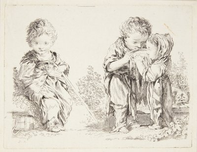 Bir toprak parçası üzerinde oturan çocuk ve küçük süt içenler by after Francois Boucher