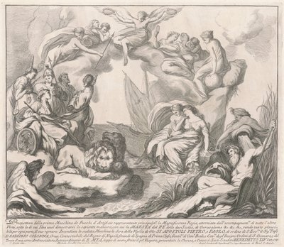 1741 Chinea için Prima Macchina: Muhteşem Muhteşemliğin Alegorisi by after François Hutin Miguel de Sorellò