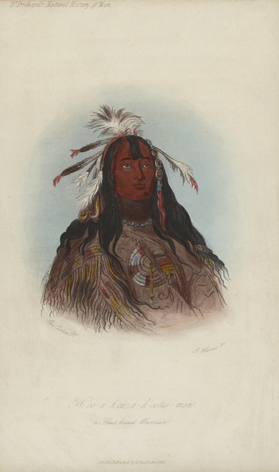 H?co-a-h?co-a-h?cotes-min, Düz Başlı Bir Savaşçı (aquatint) by after George Catlin