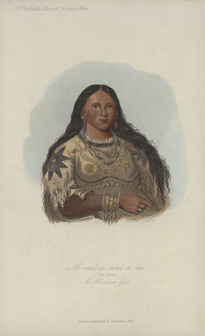 Mi-neek-ee-batık-te-ka, Vizon, Bir Mandan Kızı (aquatint) by after George Catlin