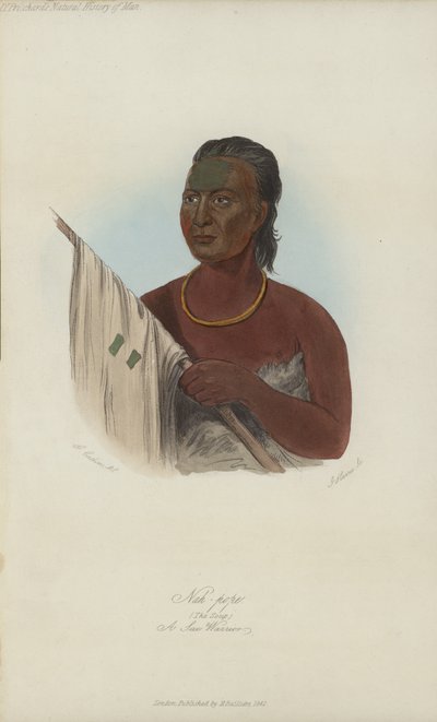 Nah-pope, Çorba, Bir Sac Savaşçısı (aquatint) by after George Catlin