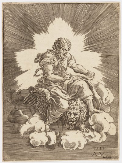 Bir Aslan üzerinde oturan Aziz Mark by after Giulio Romano