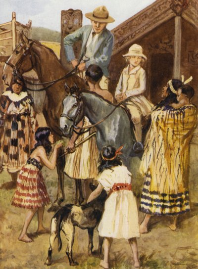 Model Maori (Mow-ree) Köyündeki Ziyaretçiler by after Gordon Frederick Browne