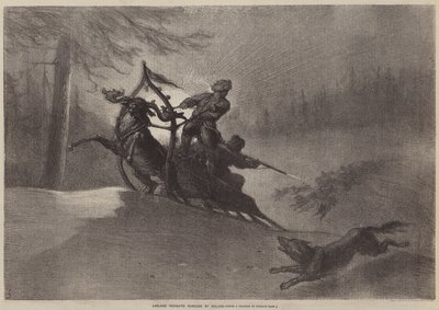 Kurtlar tarafından takip edilen Lapland Köylüleri by Gustave after Dore