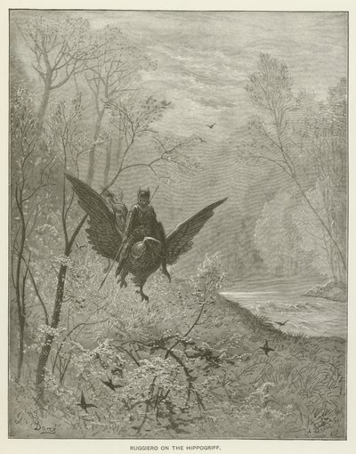 Hippogriff üzerinde Ruggiero by Gustave after Dore