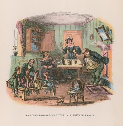 Nicholas Nickleby için çizim (renkli taş) by after Hablot Knight Browne