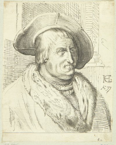 Şapkalı yaşlı adamın fantezi portresi by after Hendrick Goltzius