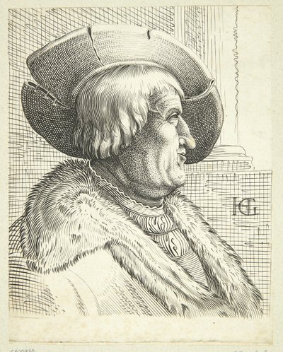 Profilde şapkalı yaşlı adamın fantezi portresi by after Hendrick Goltzius