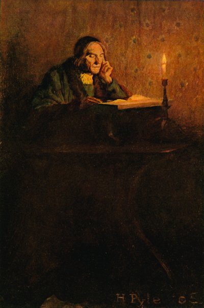 Düzgün ve buruşuk bir bey masada oturdu by after Howard Pyle