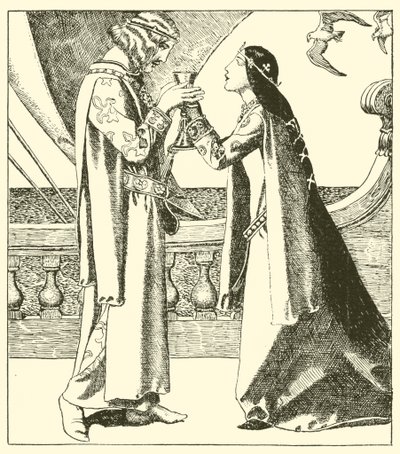 Belle Iseult ve Sir Tristram aşk kuraklığını içti by after Howard Pyle