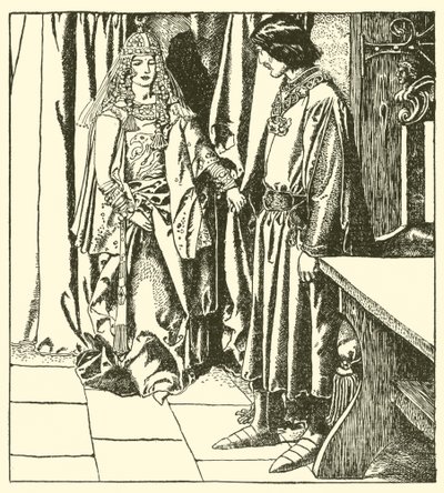Kraliçe Morgana, Sir Launcelot'a göründü by after Howard Pyle