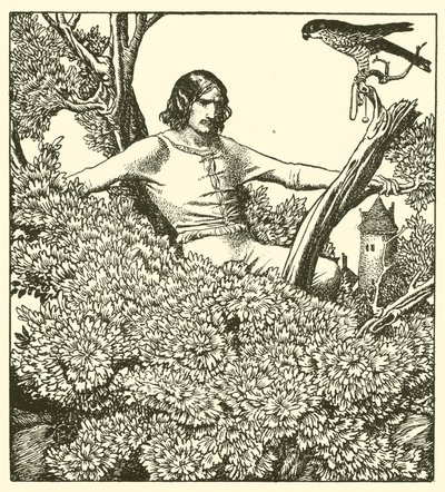 Sör Launcelot, leydiler şahini yakalamak için tırmanıyor by after Howard Pyle