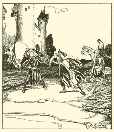 Sir Launcelot, Sir Turquine ile savaşıyor by after Howard Pyle