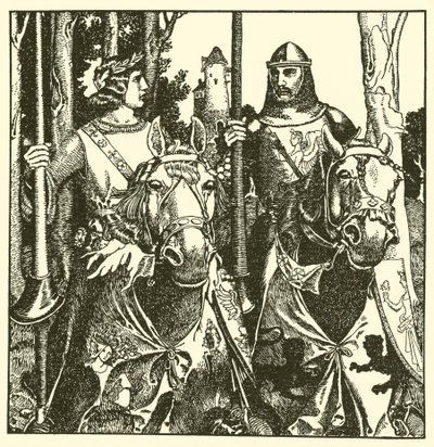 Sir Percival ve Sir Lamorack birlikte biniyor by after Howard Pyle