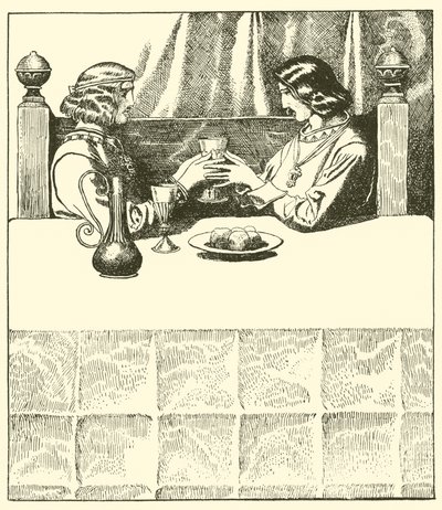 Sir Tristram, Sir Launcelot ile oturuyor by after Howard Pyle