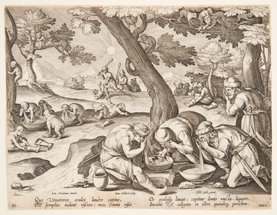 Avcıları taklit eden maymunlar by after Jan van der Straet, called Stradanus