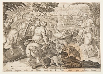 Devekuşu Avı by after Jan van der Straet, called Stradanus