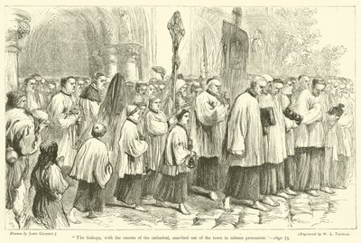 Piskoposlar, katedralin kanonlarıyla, ciddi bir tören alayı içinde kasabadan dışarı çıktılar. by after John Gilbert