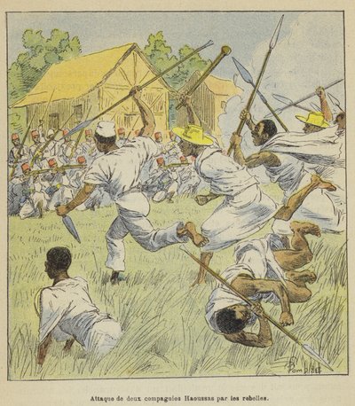 İsyancılar tarafından iki Hausa şirketine saldırı by after Louis Charles Bombled
